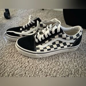 Vans Old Skool Skate Shoes Womens 6 Mens 4.5 Checkered Low Top Black White Laces